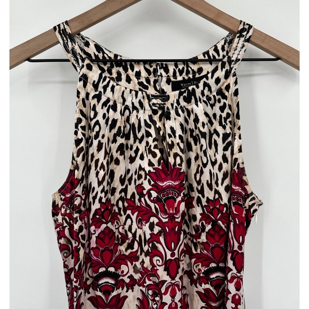 White House Black Market Silk Blouse Women 8 Halter Leopard Damask Ivory Pink - Picture 2 of 8